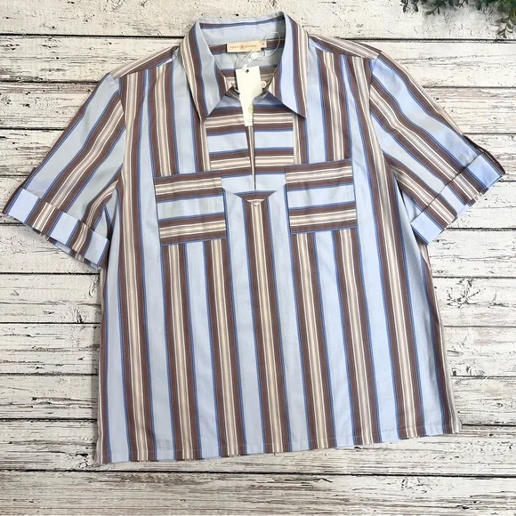 NWT Tory Burch TB Striped Cotton Casual Top size 10 - Picture 3 of 14